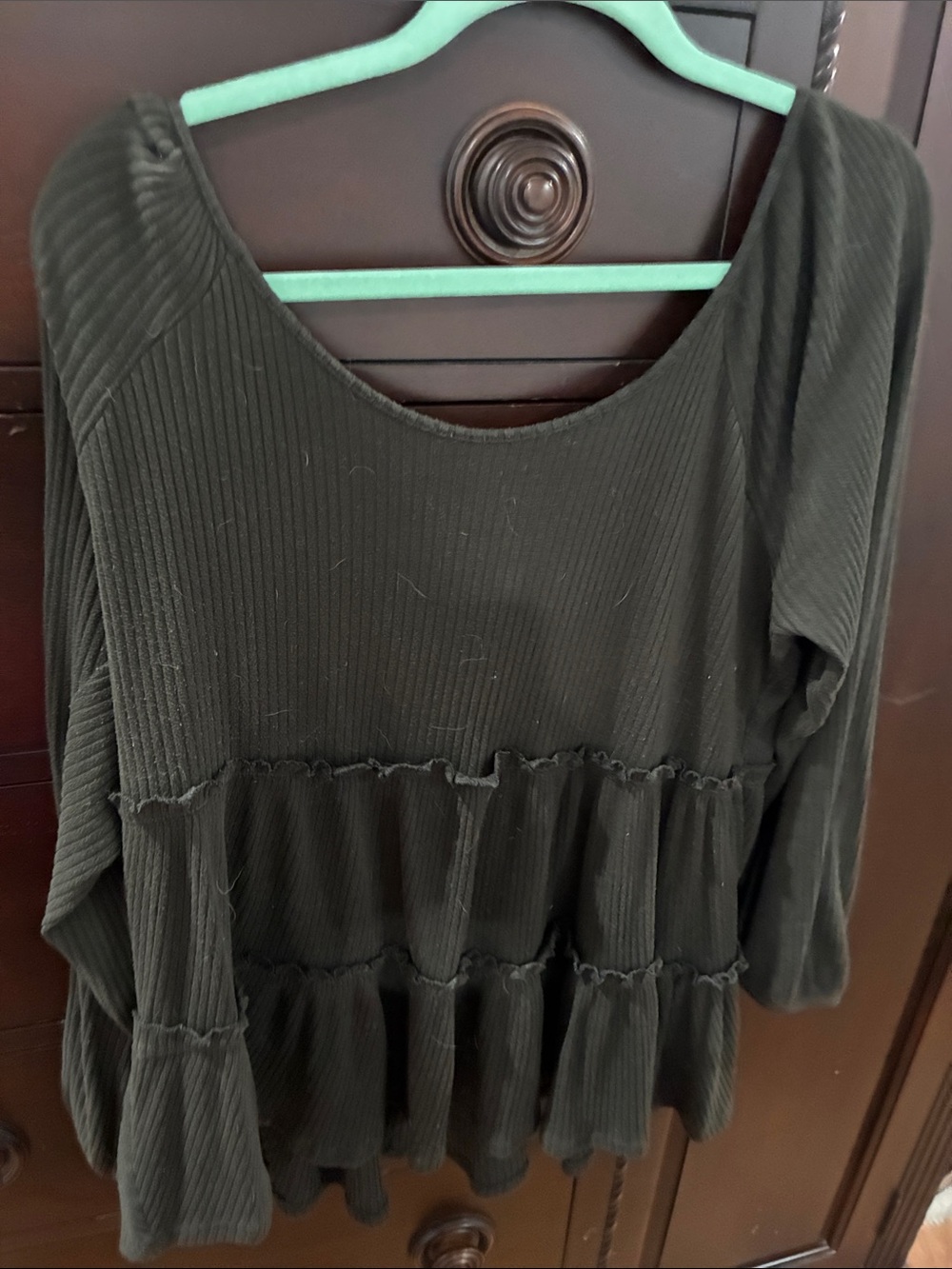 LC Lauren Conrad Black Ribbed Tiered Ruffle Tunic